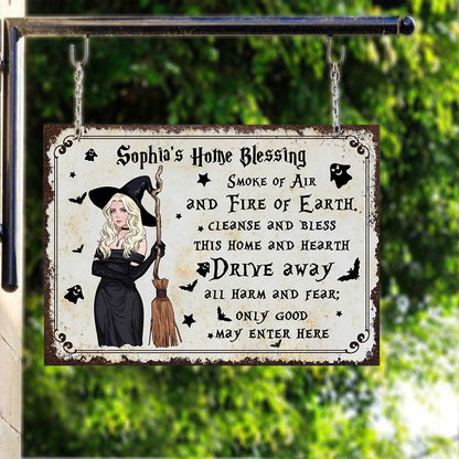Home Blessing - Personalized Witch Rectangle Metal Sign