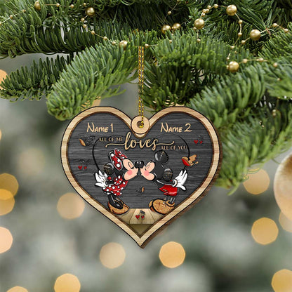 To My Love Mouse Ears Couple - Personalized Christmas Mouse Wooden Card Pop Out Ornament