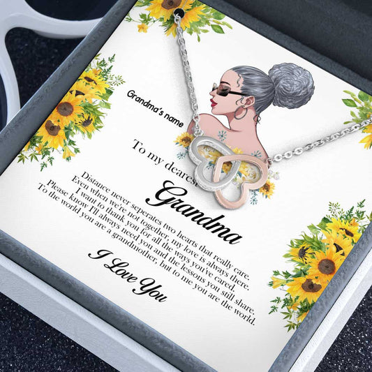 Distance Never Seperates Two Hearts That Really Care - Personalized Mother's Day Grandma Two Hearts Necklace