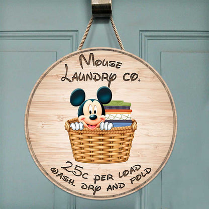 Laundry Co Mouse - Round Wood Sign