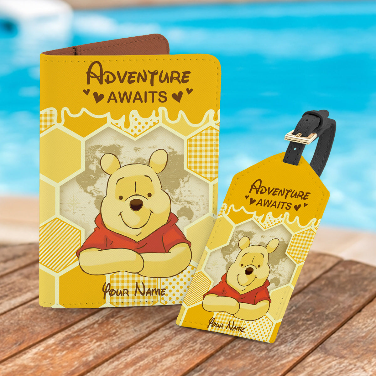Aventure Awaits - Personalized Mouse Leather Luggage Tag & Passport Holder