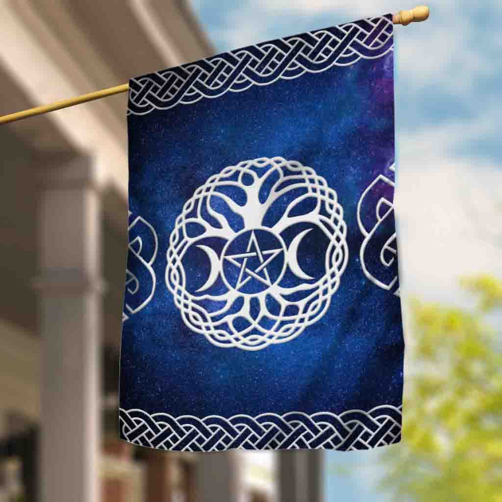Wicca Tripple Moon Tree Of Life Pentacle - Witch House Flag 0822