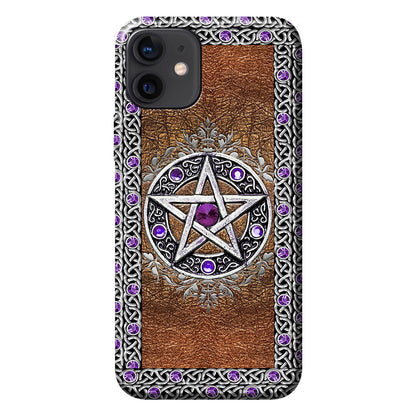 Purple Pentacle Witch - Personalized Phone Case With Leather Pattern Print