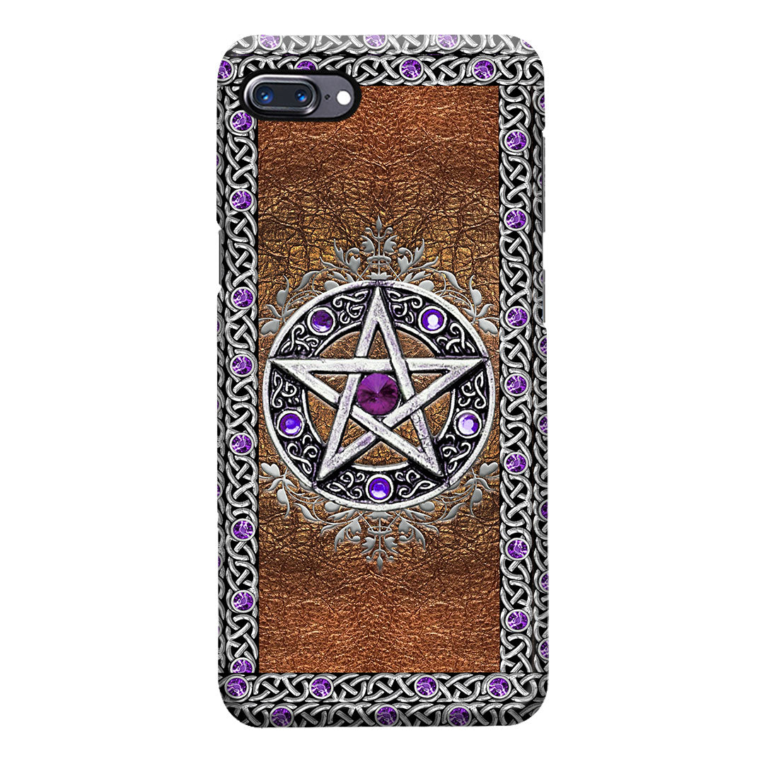 Purple Pentacle Witch - Personalized Phone Case With Leather Pattern Print