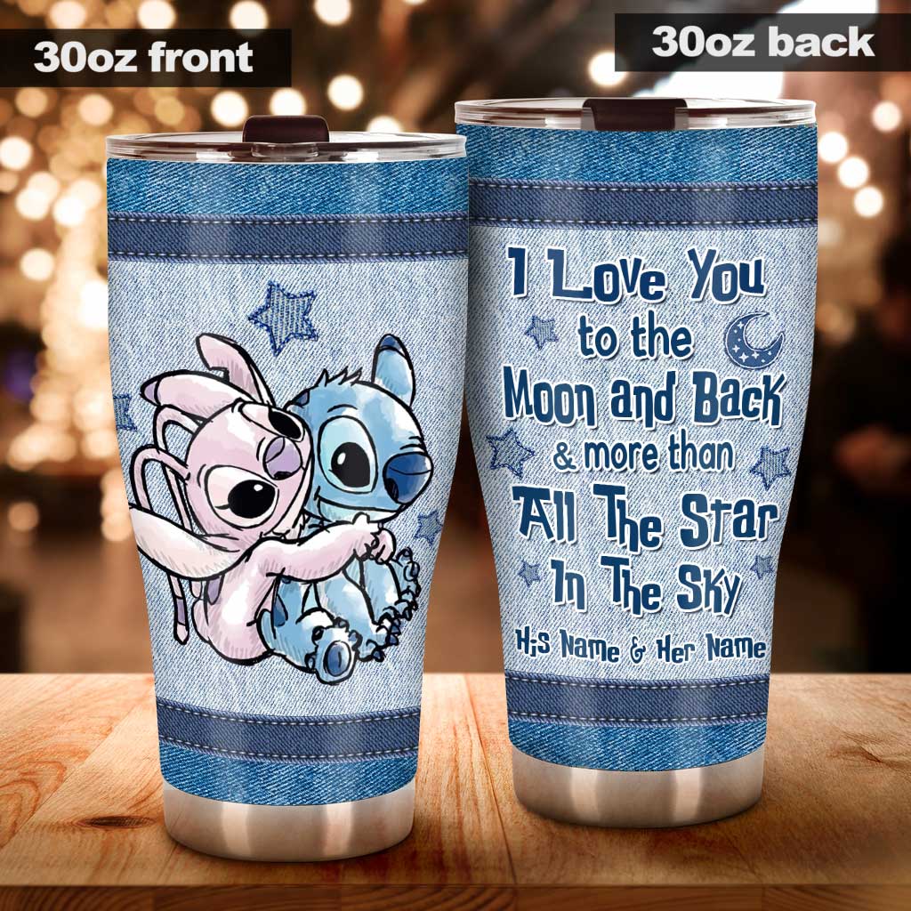 Love You To The Moon And Back - Personalized Couple Ohana Tumbler