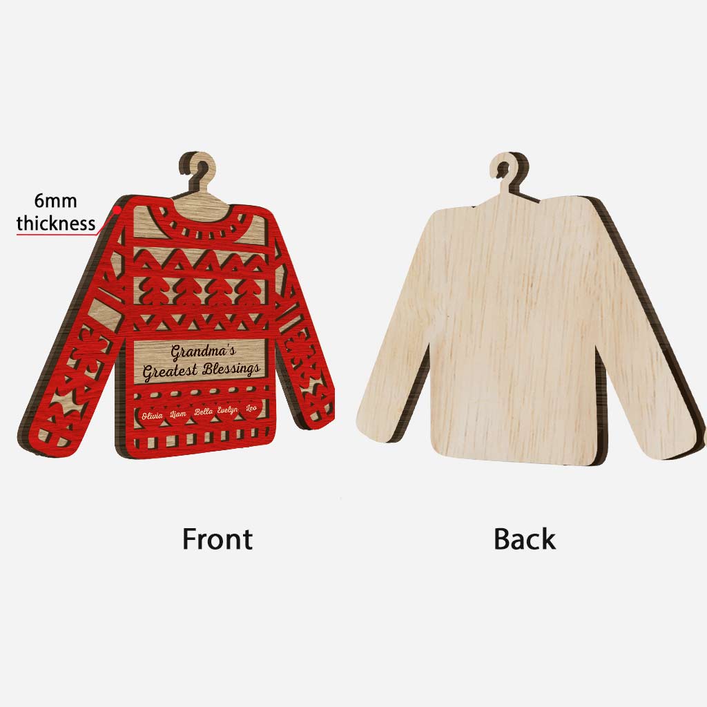 Grandma's Sweater Greatest Blessings - Personalized Christmas Layered Wood Ornament