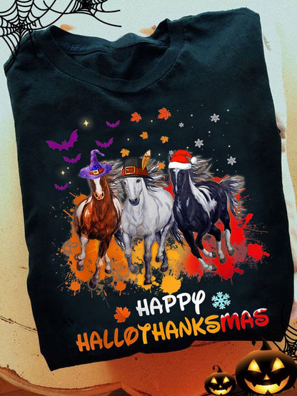 Happy Hallothanksmas Horse T-shirt and Hoodie 0823