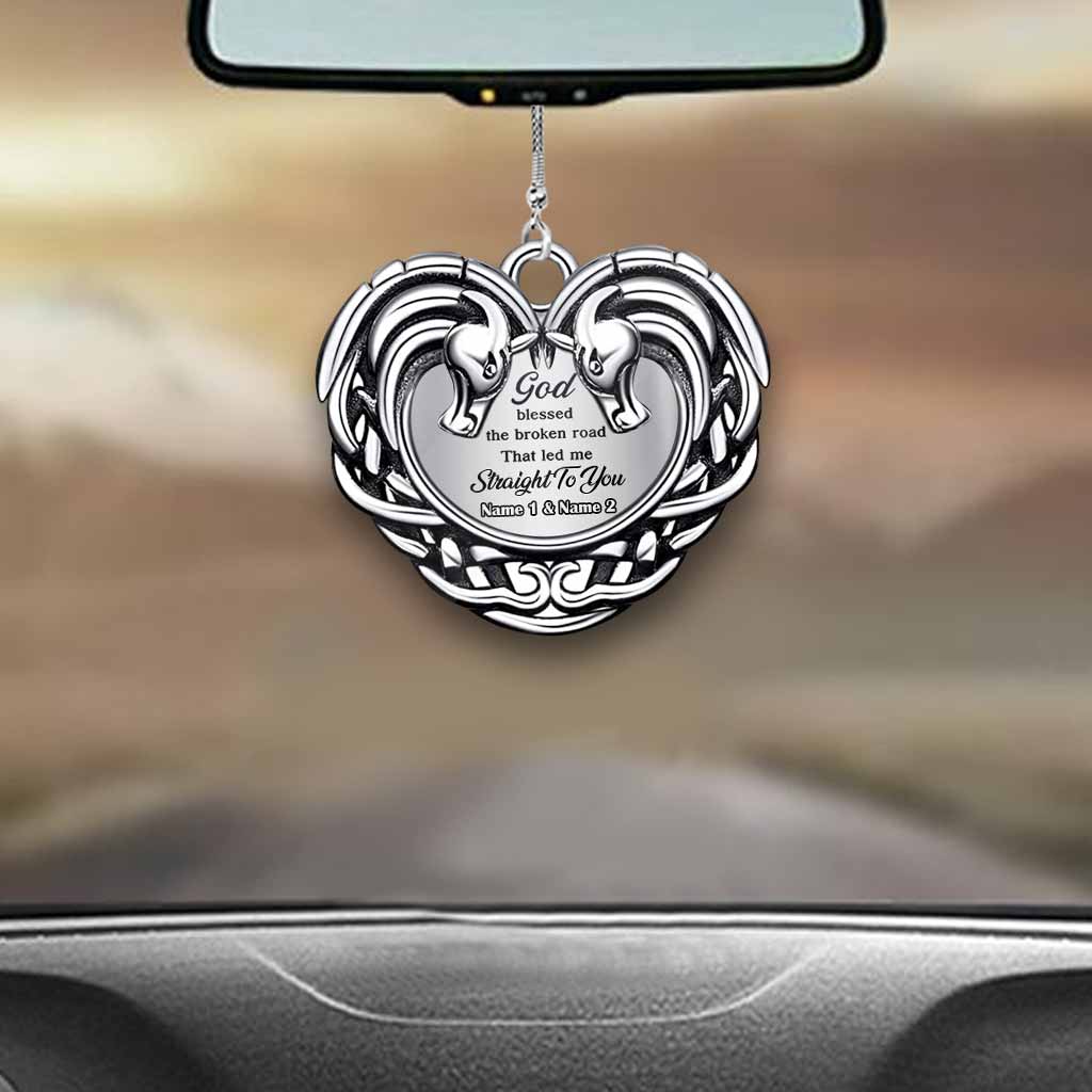 God Blessed The Broken Road - Personalized Couple Horse Car Ornament With 3D Pattern Print (Printed On Both Sides)