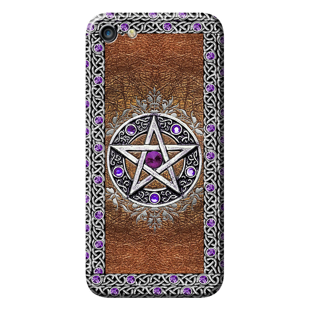 Purple Pentacle Witch - Personalized Phone Case With Leather Pattern Print