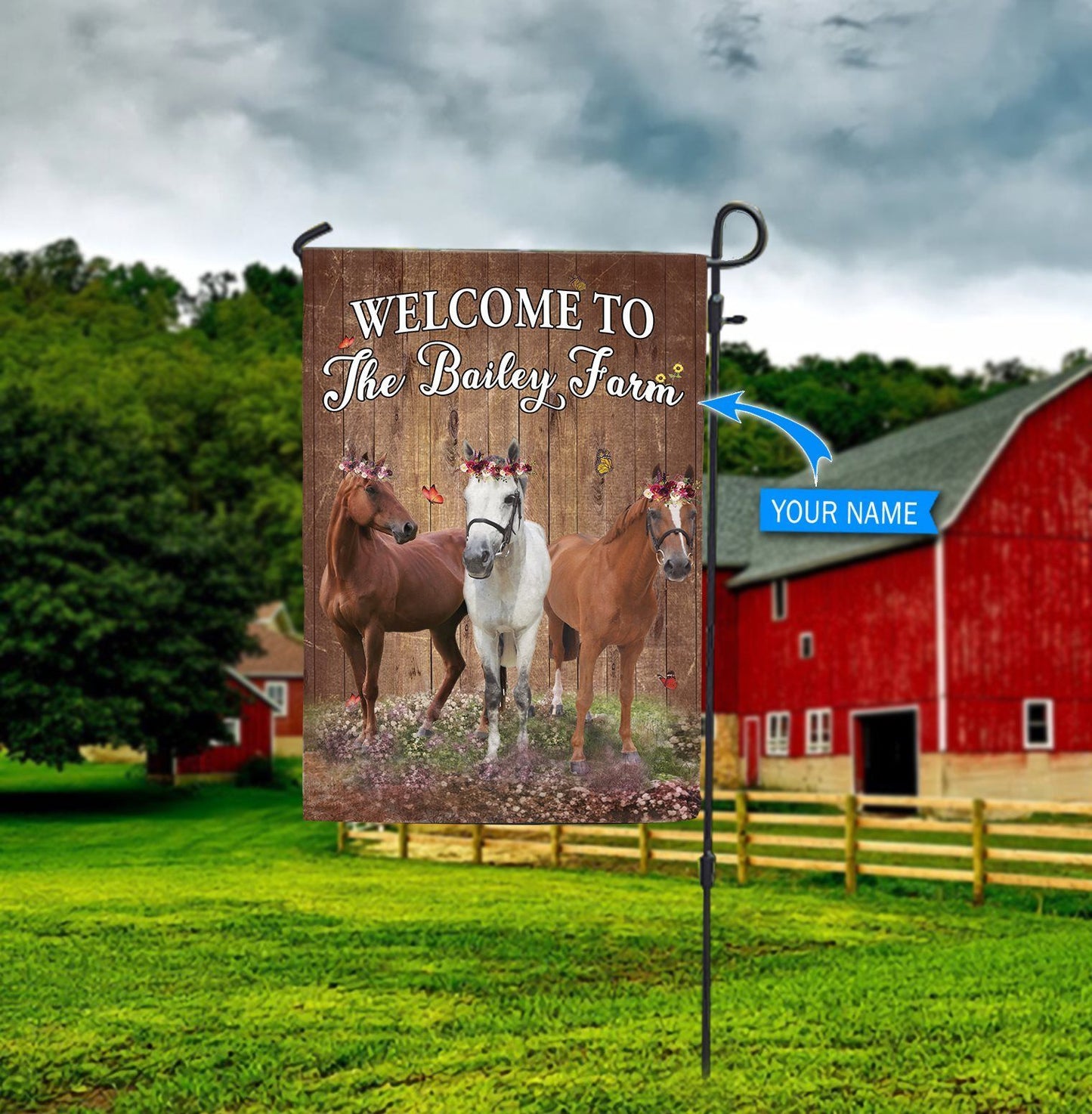 Welcome To The Farm Personalized Horse Garden Flag 0523