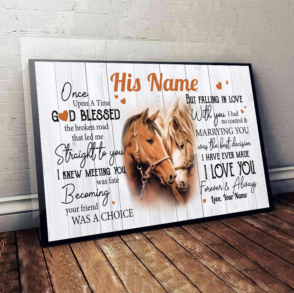 God Blessed The Broken Road - Personalized Couple Horse Canvas And Poster