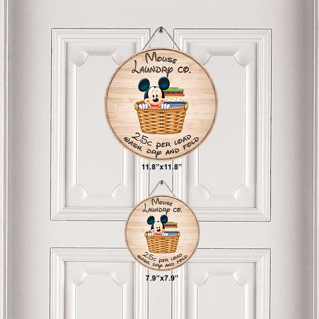 Laundry Co Mouse - Round Wood Sign