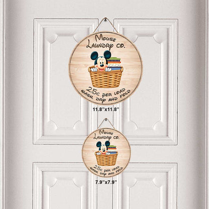 Laundry Co Mouse - Round Wood Sign