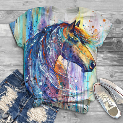 Water Color Print Horse All Over Shirt 0523