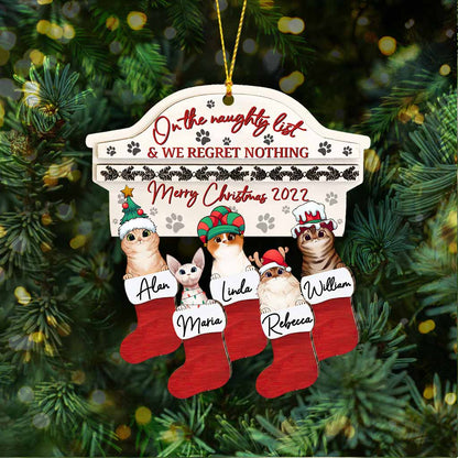 On The Naughty List Cute Cats - Personalized Christmas Cat Ornament (Printed On Both Sides)