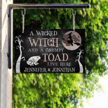 Wicked Witch Grumpy Toad Live Here - Personalized Witch Horizontal Rectangle Wood Sign