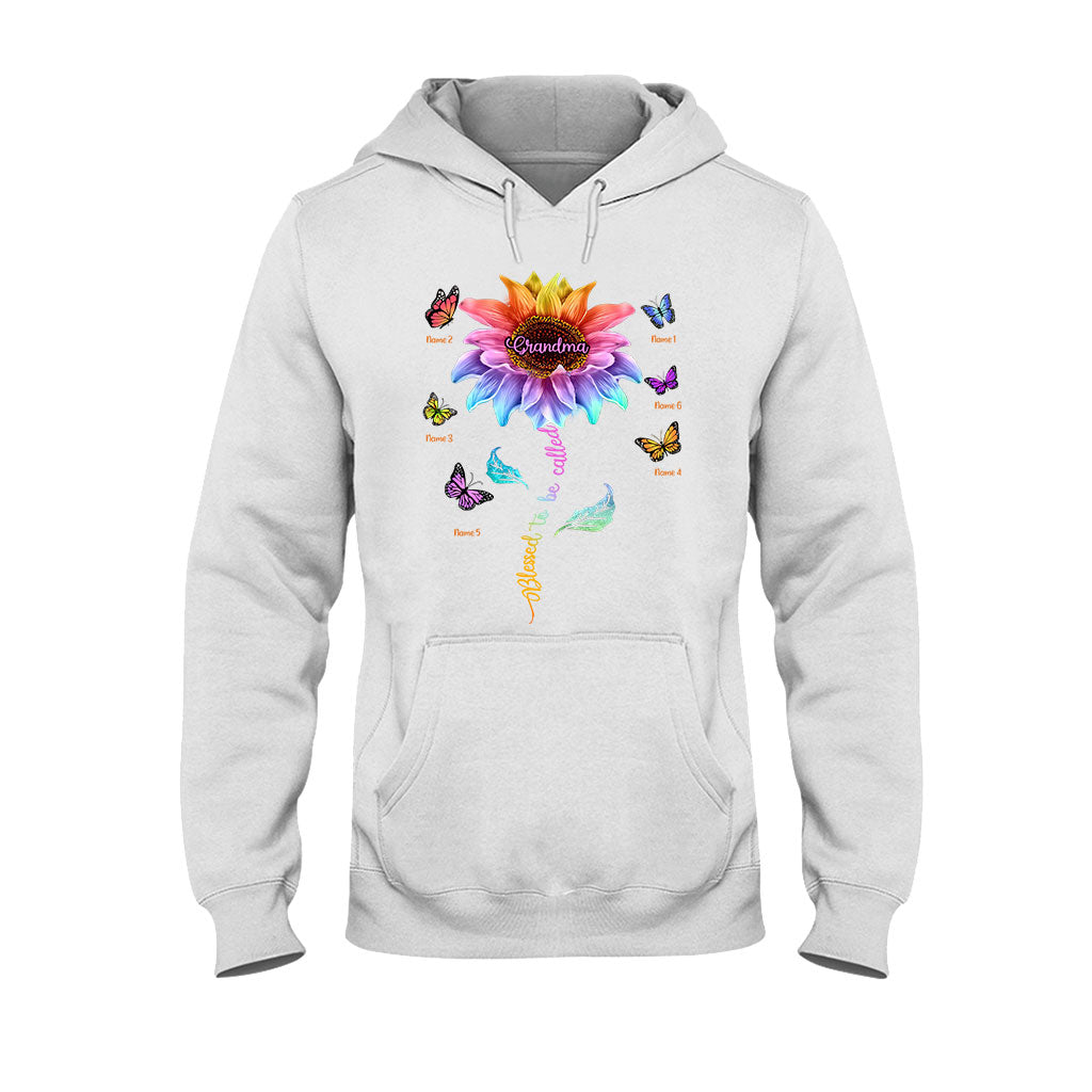 Blessed To Be Called Grandma Colorful Sunflower With Butterflies - Personalized Mother's Day T-shirt and Hoodie