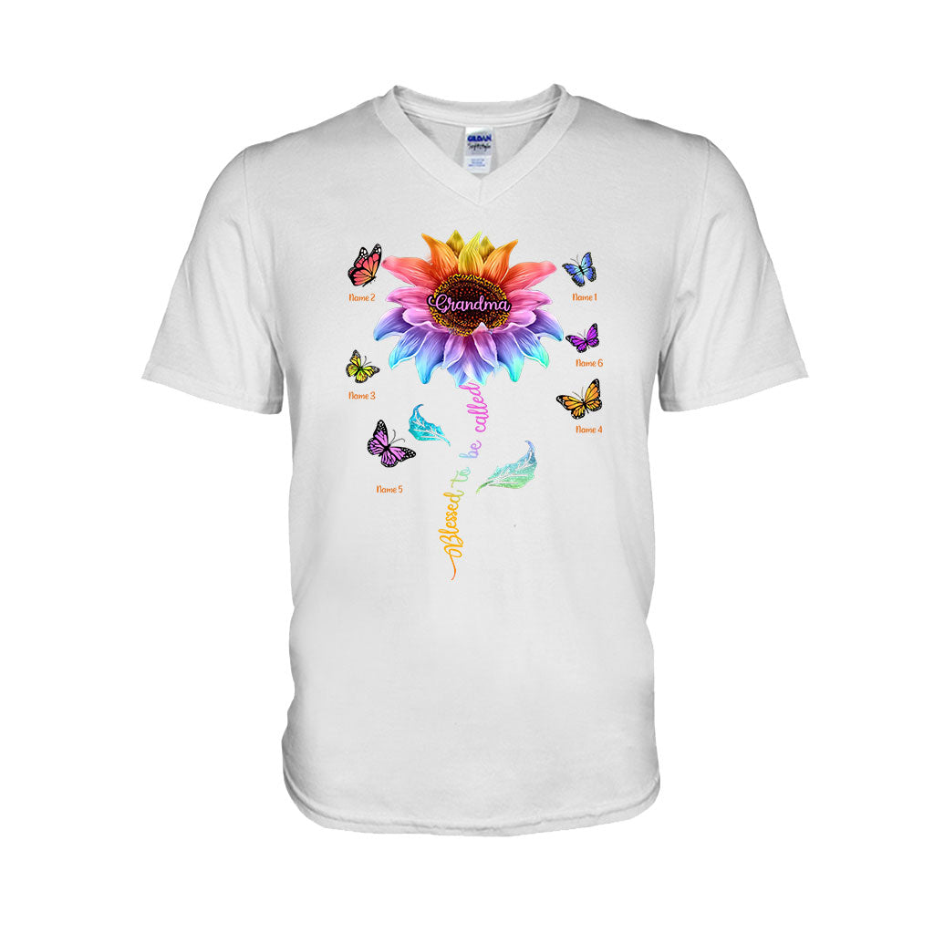 Blessed To Be Called Grandma Colorful Sunflower With Butterflies - Personalized Mother's Day T-shirt and Hoodie