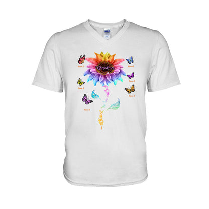 Blessed To Be Called Grandma Colorful Sunflower With Butterflies - Personalized Mother's Day T-shirt and Hoodie