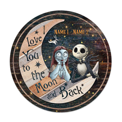 I Love You To The Moon And Back - Personalized Nightmare Round Wood Sign With 3D Pattern Print