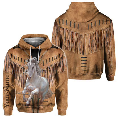 Love Horses - Personalized All Over T-shirt and Hoodie With Leather Pattern Print