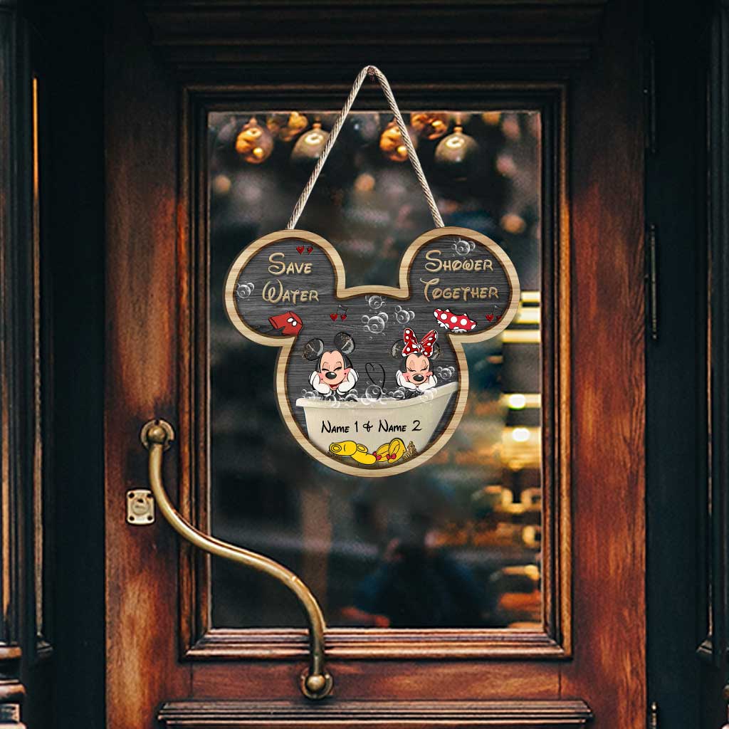 Save Water Shower Together - Personalized Couple Mouse Wood Sign