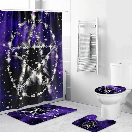 Wicca Pentagram - Witch Bathroom Curtain & Mats Set