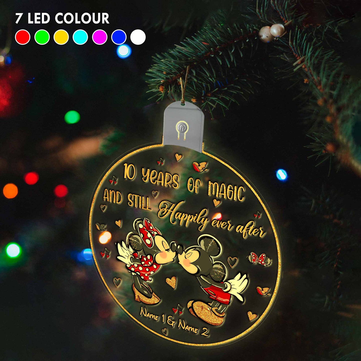 Still Happily Ever After - Personalized Christmas Mouse Round Led Acrylic Ornament