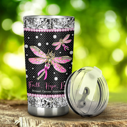 Faith Hope Love - Breast Cancer Awareness Tumbler With Rhinestone Pattern Print 0622
