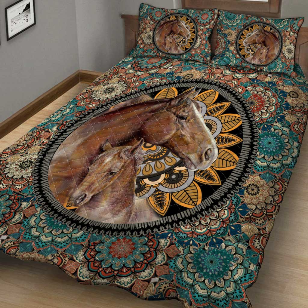 Horse Mother And Baby Horse Mandala - Horse Quilt Set 0921