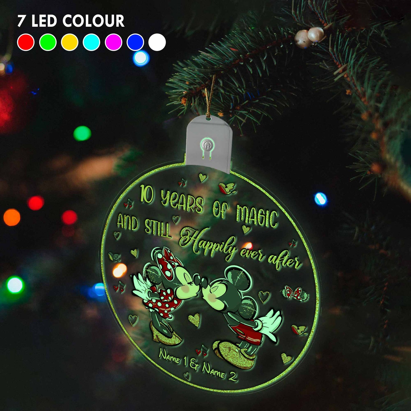 Still Happily Ever After - Personalized Christmas Mouse Round Led Acrylic Ornament