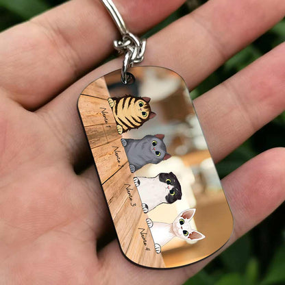 Drive Safe I Need You Here With Me - Personalized Father's Day Cat Stainless Steel Keychain