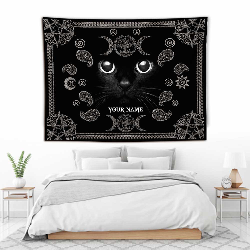 Witchy Black Cat - Personalized Witch Wall Tapestry