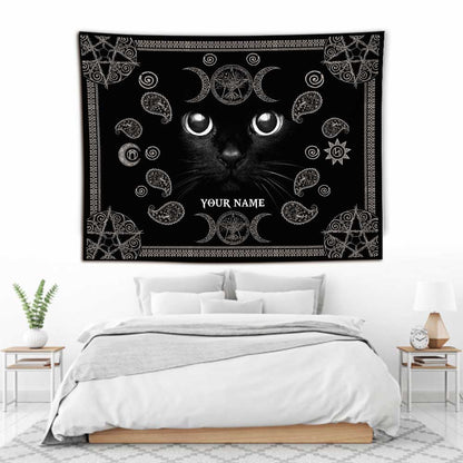 Witchy Black Cat - Personalized Witch Wall Tapestry