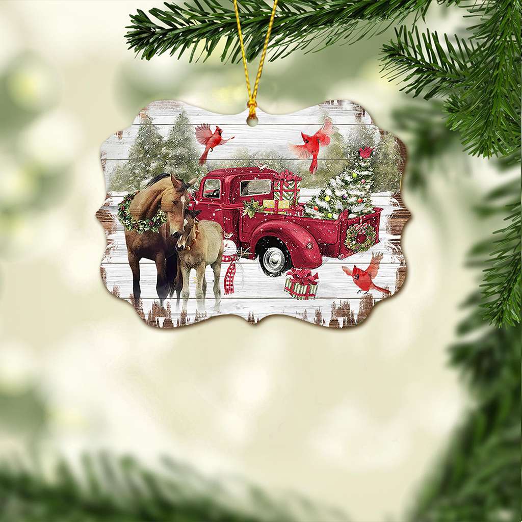 Horses And Red Truck - Horse Ornament (Printed On Both Sides) 1022