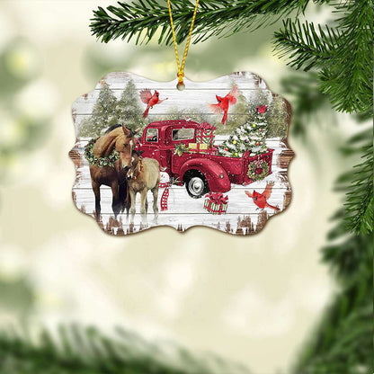 Horses And Red Truck - Horse Ornament (Printed On Both Sides) 1022