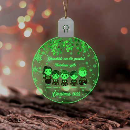Grandkids Are The Greatest Christmas Gift - Personalized Grandma Round Led Acrylic Ornament