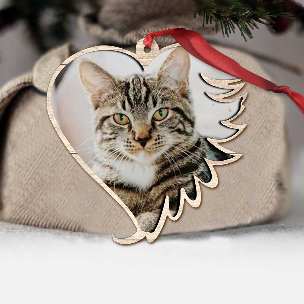 No Longer By Our Side But Forever In Our Hearts - Personalized Christmas Cat Ornament (Printed On Both Sides)