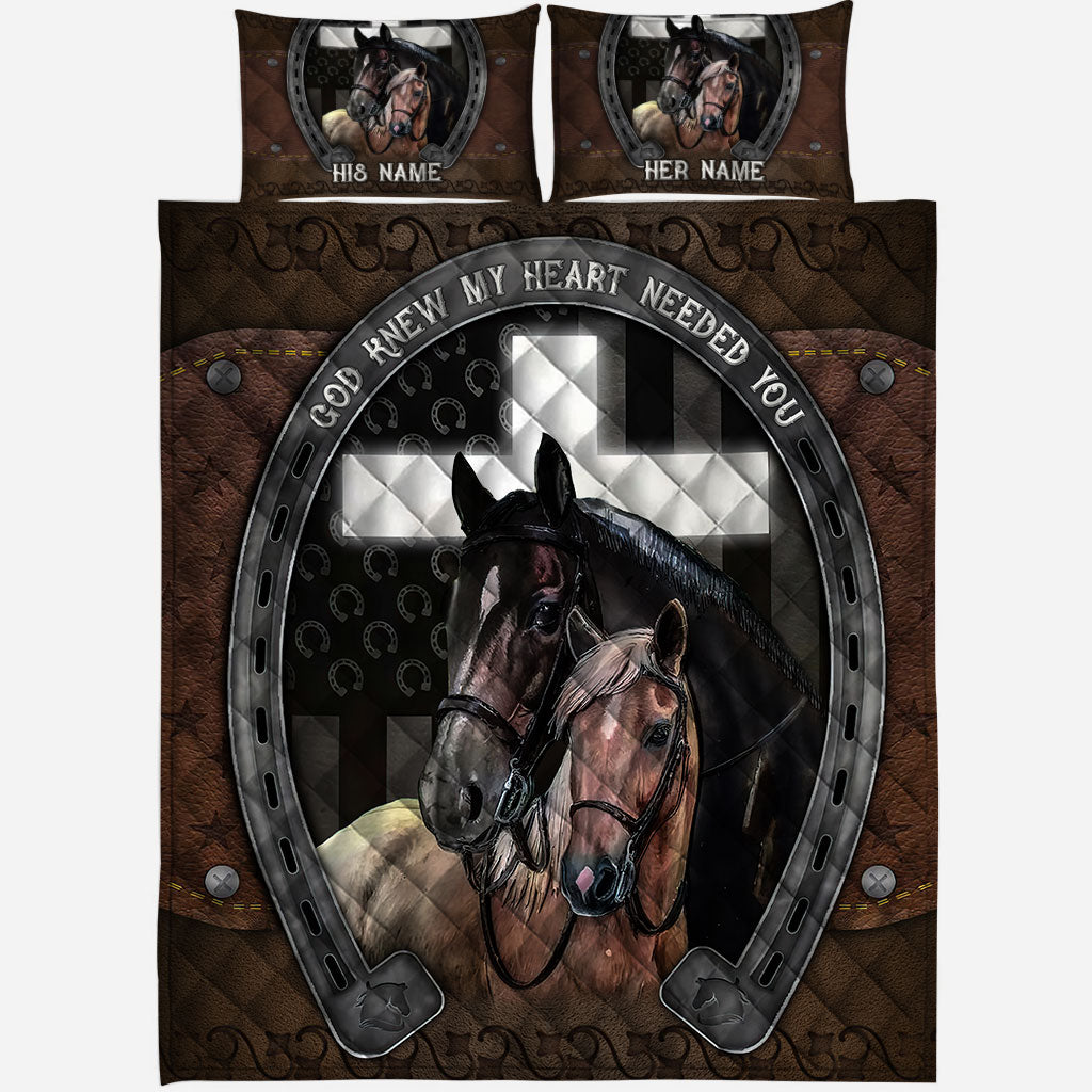 God Knew My Heart Needed You - Personalized Couple Horse Quilt Set
