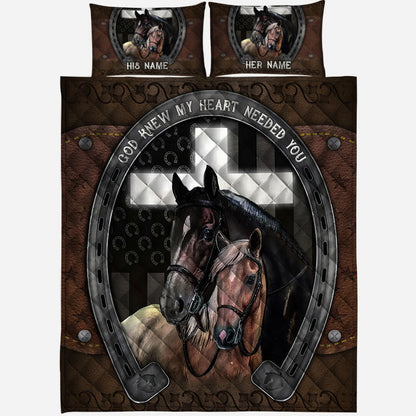 God Knew My Heart Needed You - Personalized Couple Horse Quilt Set