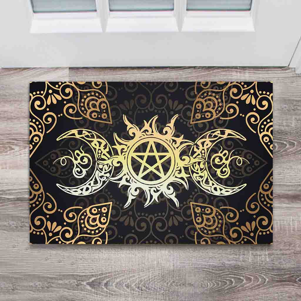 Triple Moon Pentagram Wicca - Witch Doormat 0822