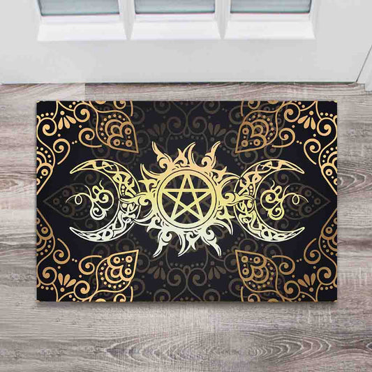 Triple Moon Pentagram Wicca - Witch Doormat 0822