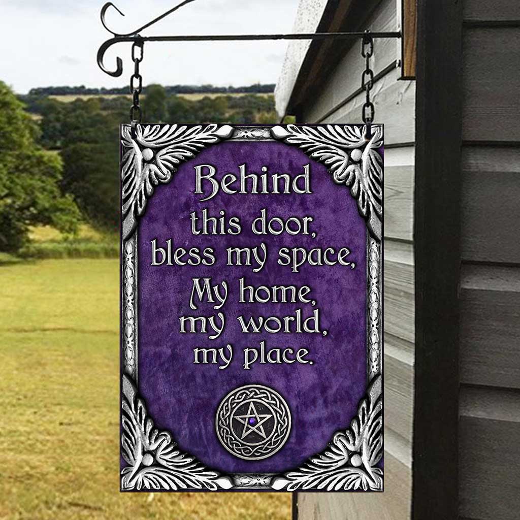 Behind This Door Bless My Space - Witch Rectangle Metal Sign