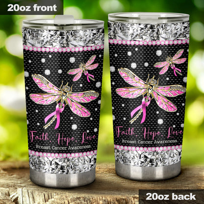 Faith Hope Love - Breast Cancer Awareness Tumbler With Rhinestone Pattern Print 0622