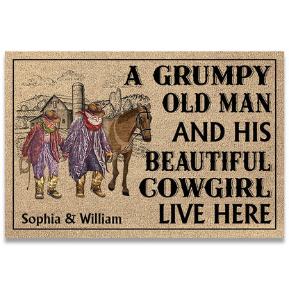 A Grumpy Old Man - Personalized Couple Horse Doormat