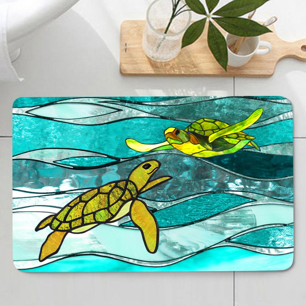 Turtle Lover Beach Soul Ocean Vibes - Turtle Bathroom Curtain & Mats Set