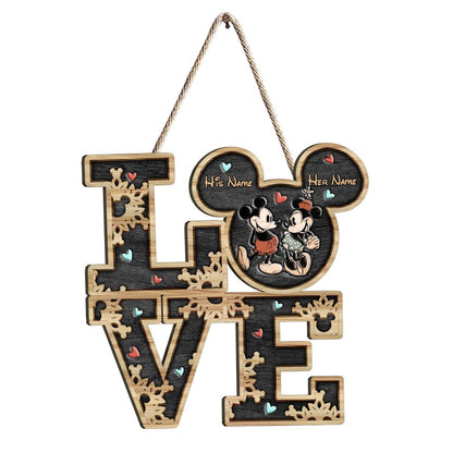Mouse Ears Couple - Personalized Couple Mouse Wood Sign