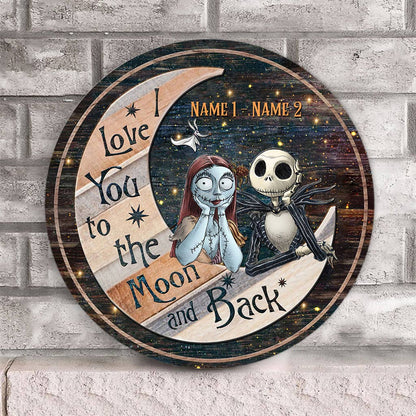 I Love You To The Moon And Back - Personalized Nightmare Round Wood Sign With 3D Pattern Print