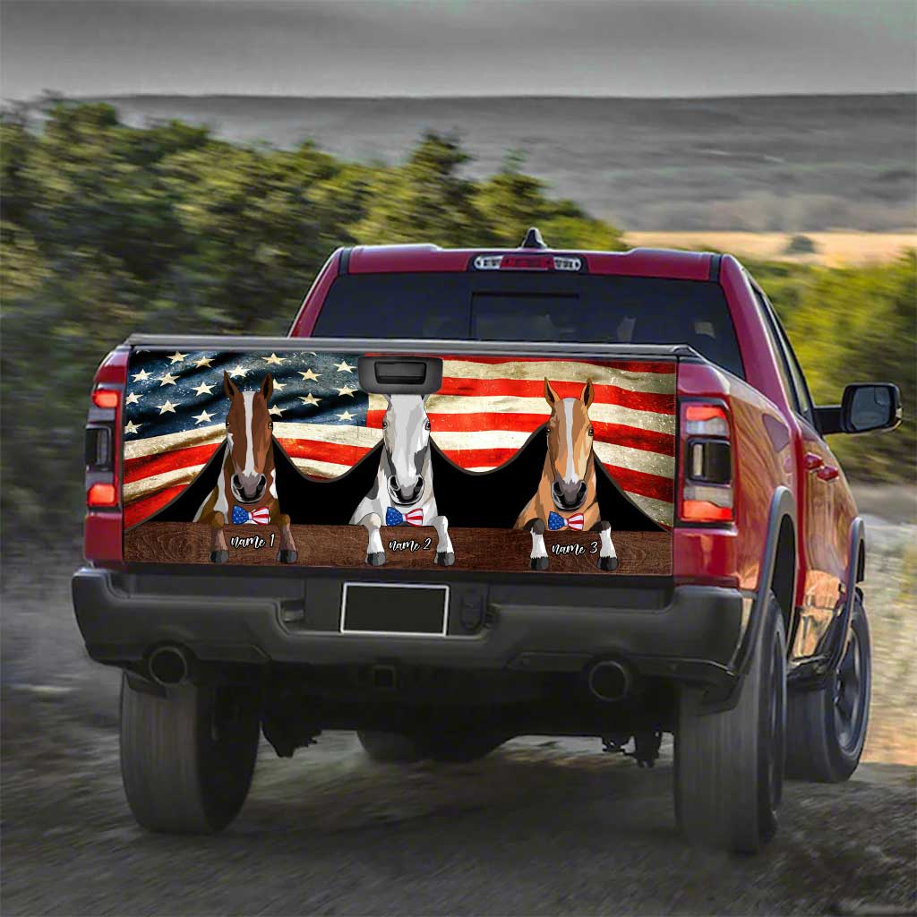Red, White And Blue Horses - Personalized Independence Day Truck Tailgate Decal