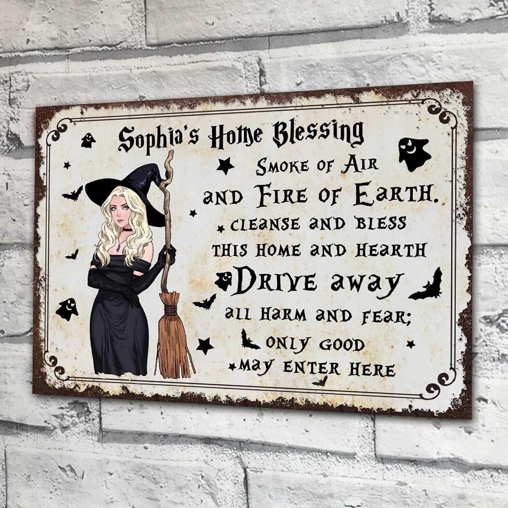 Home Blessing - Personalized Witch Rectangle Metal Sign